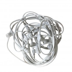 Guirlande Guinguette Professionnelle Câble plat - 12 Mètres / 12 douilles B22 - Blanche - Connectiques